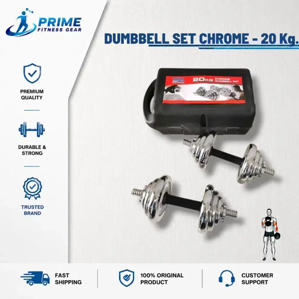 Alat Olahraga Fitness Gym Chrome Dumbbell Set 20 Kg Barbel Set Dumbel