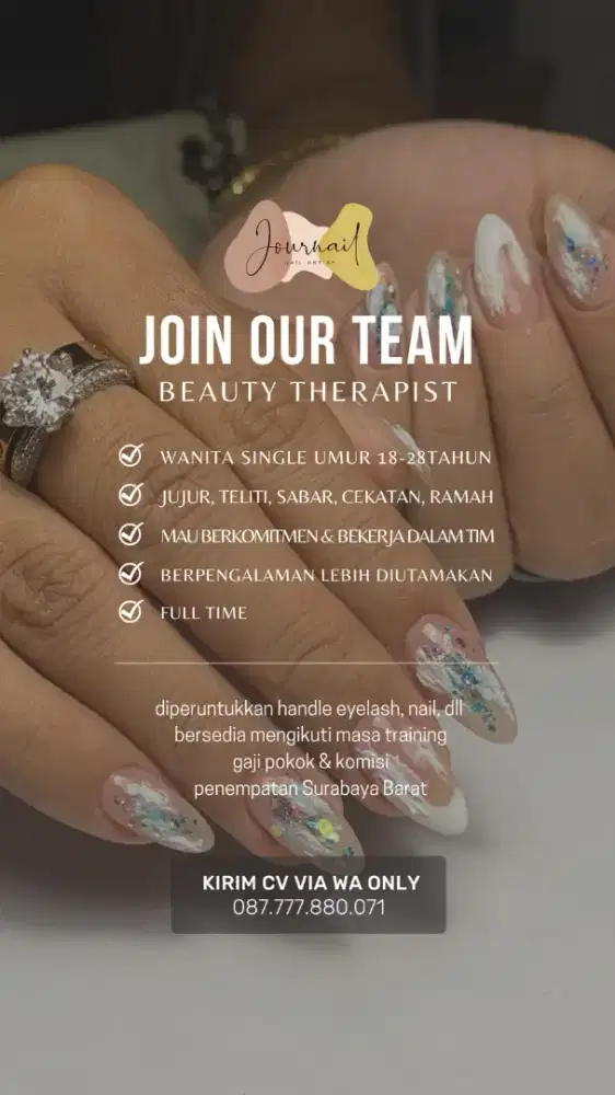LOWONGAN TERBATAS! NAIL ART/BEAUTY THERAPIST - SURABAYA BARAT