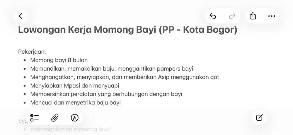 Open lowongan untuk momong bayi/baby sitter