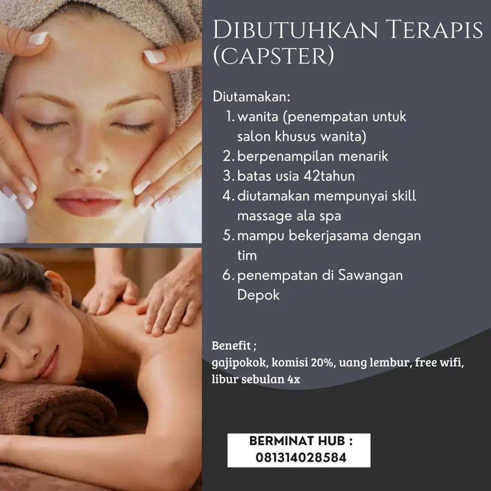 Lowongan Terapis Salon Khusus Wanita