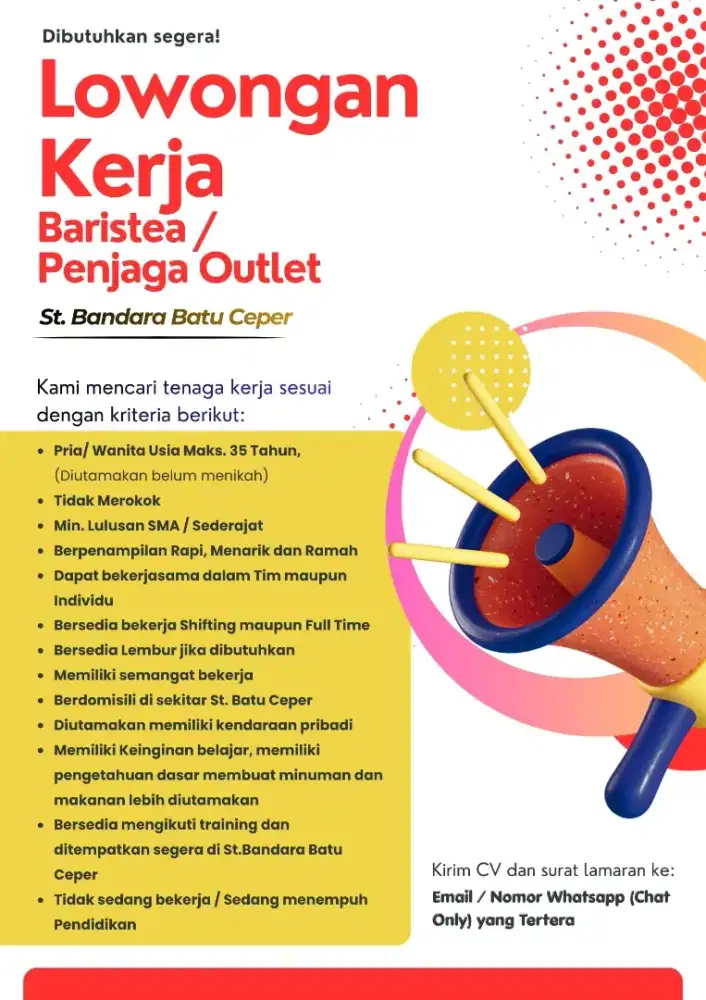 Urgent! 2 orang Peracik Minuman & Cooker (makanan Gorengan)