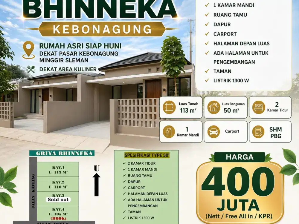 GRIYA BHINNEKA MINGGIR Rumah cantik modern dkt Pasar Bonagung,