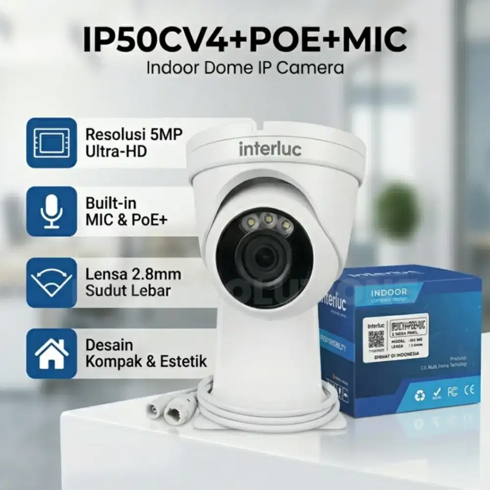 CCTV Interluc 5MP PoE+ Mic Indoor Dome IP Camera Ultra HD