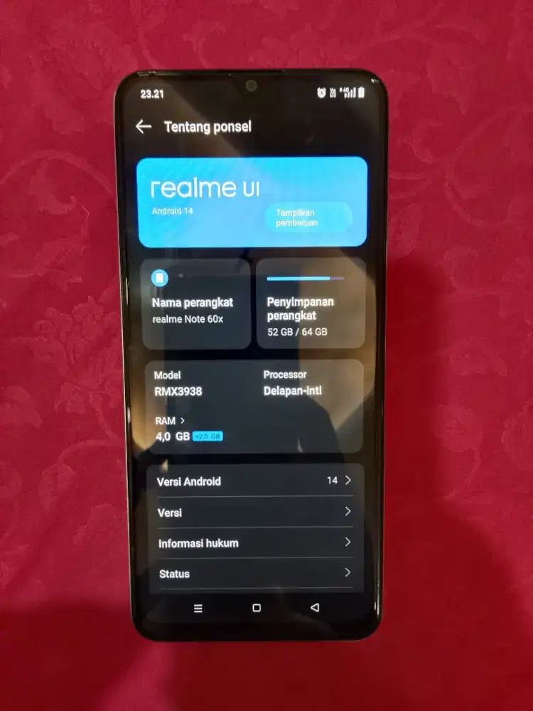 Di jual BU HP realme note 60x, ram 4+2/64,lokasi Jaktim matraman.