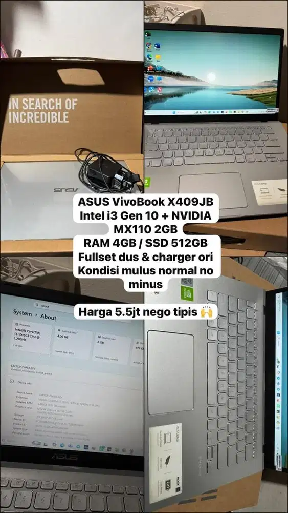Laptop Asus A409JB Second