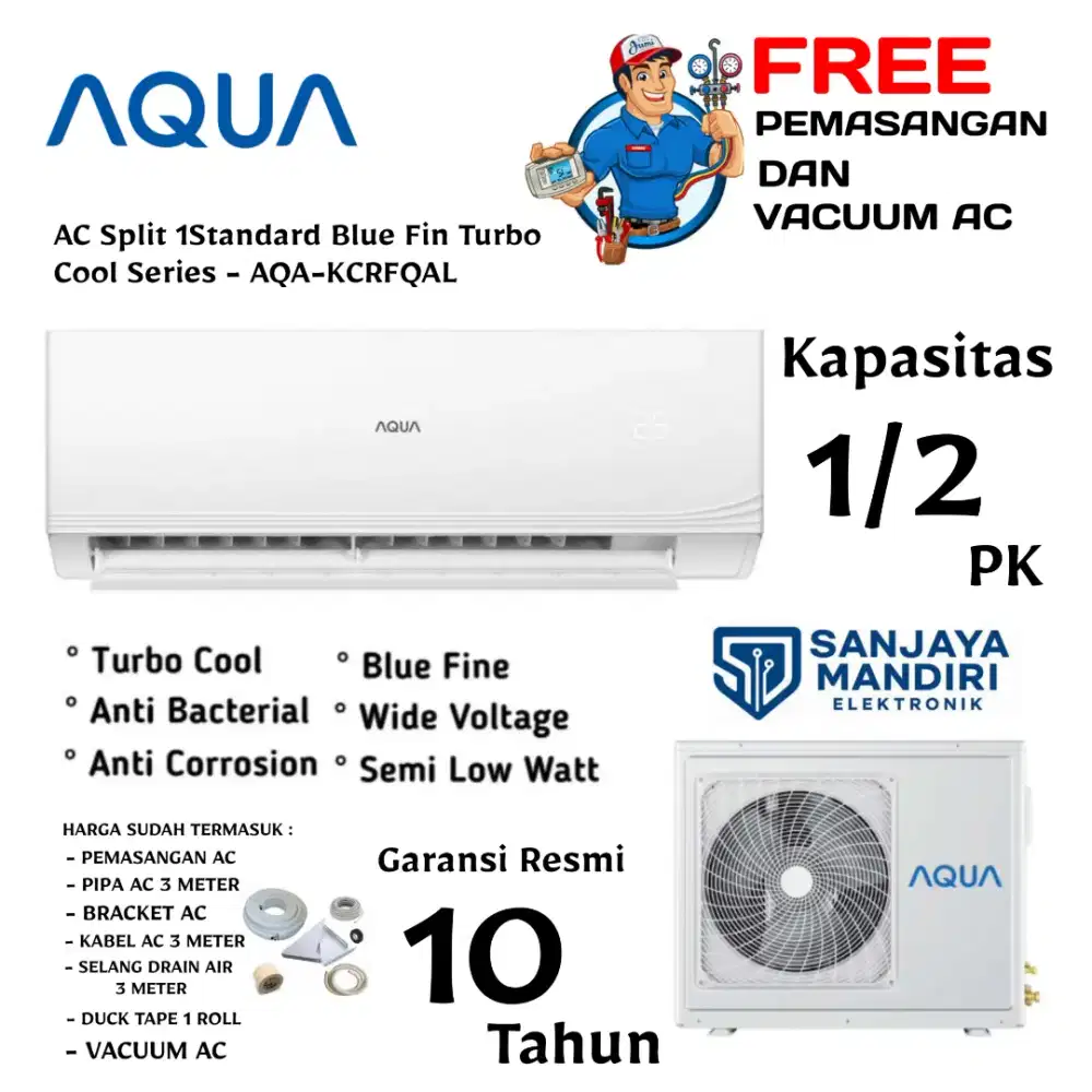 AQUA Japan AC Split 1/2 PK Standard Blue Fin Turbo Cooling AQA5FQAL