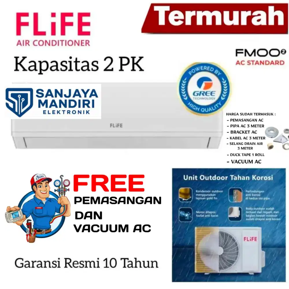 AC FLIFE  By GREE 2 PK Gold Fin Anti Karat Turbo Cool Smart Cleaner
