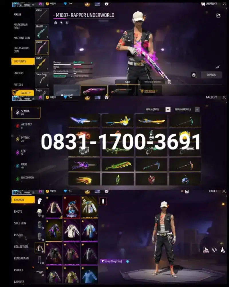 Jual akun free fire polosan sg aman dan terpercaya 100%