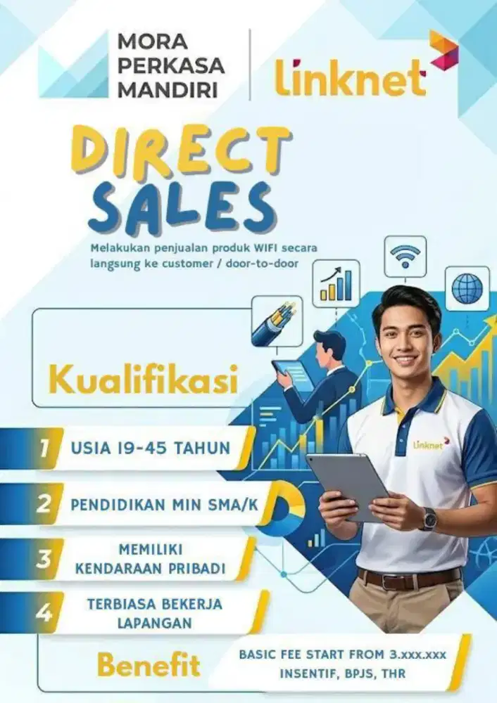 Dibutuhkan sales  dor to dor Wifi wiznet