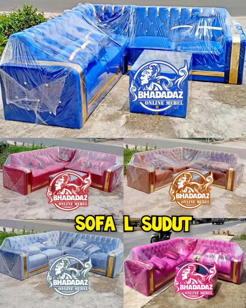 Sofa L Sudut Lis Gold Crome