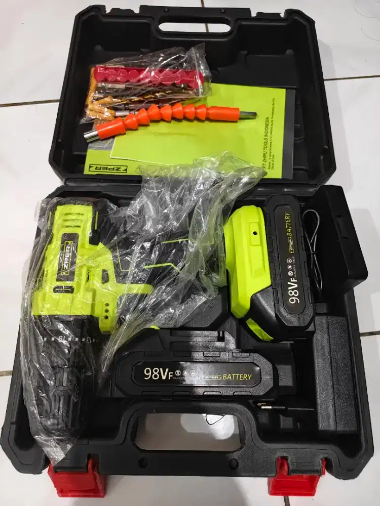 ZPER Bor Listrik Mesin Bor Baterai Tanpa Kabel 21V 2 Baterai