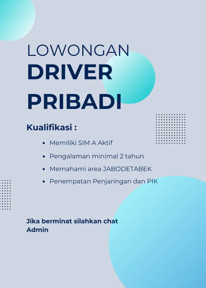 DRIVER PRIBADI (DIBUTUHKAN SEGERA)