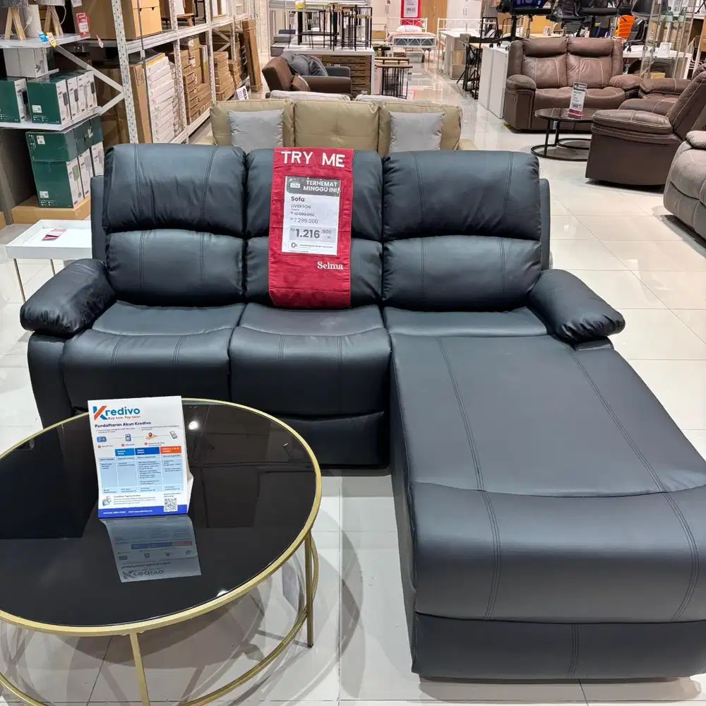 jual baru sofa L + recliner bahan kulit sintetis premium