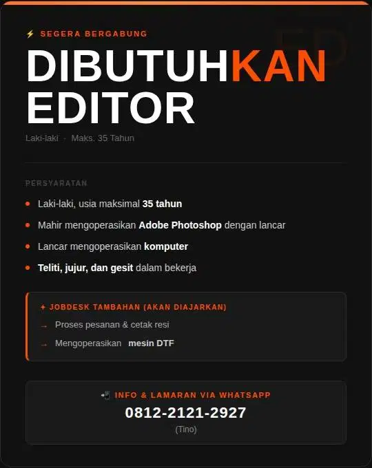 Lowongan kerja editor MENERIMA FRESH GRADUATE!