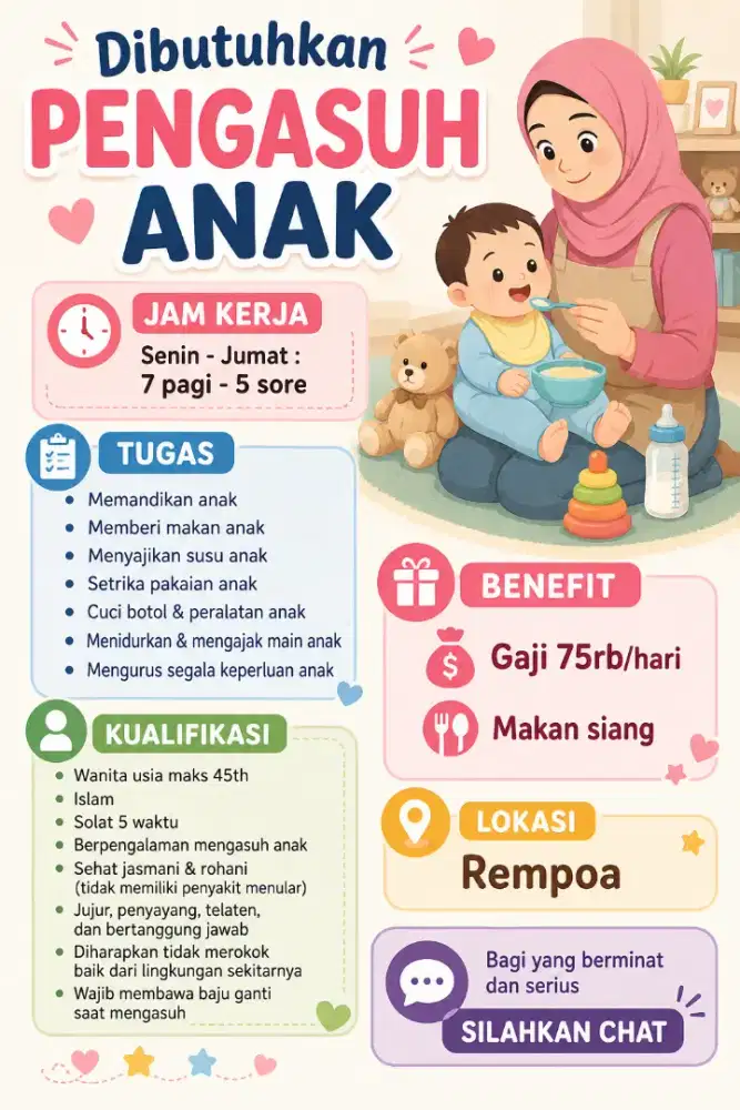 Dicari art momong pp pulang pergi ciputat rempoa bintaro