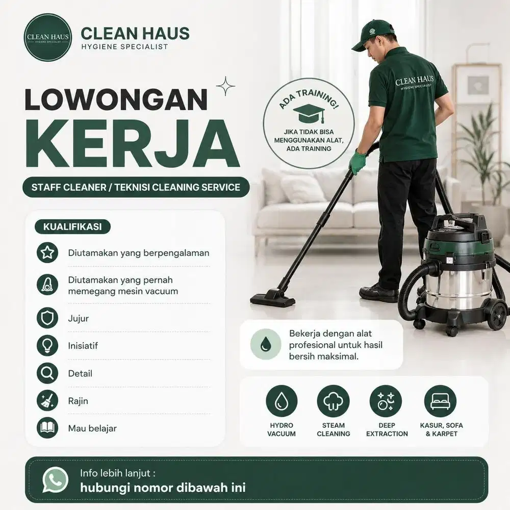 Lowongan Crew Cuci Kasur Hydro Vacuum Ada Gapok + Insentif Menarik