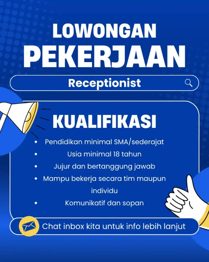 LOWONGAN KERJA RECEPTIONIST KANTOR
