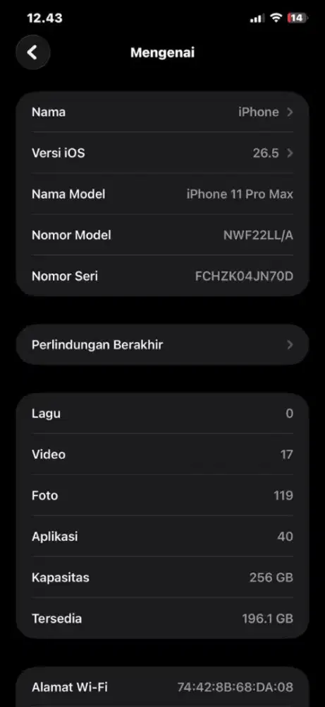 IPHONE 11 PROMAX LL/A 256GB MULUS 100% LIKE NEW