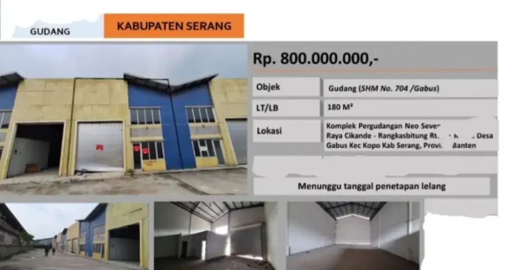 Dijual Gudang Neo Seven Raya Cikande-Cibitung