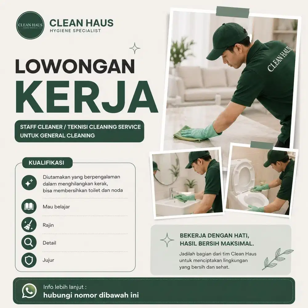 Lowongan Teknisi CleaningHome Service General Cleaning Gaji 4-5 Juta