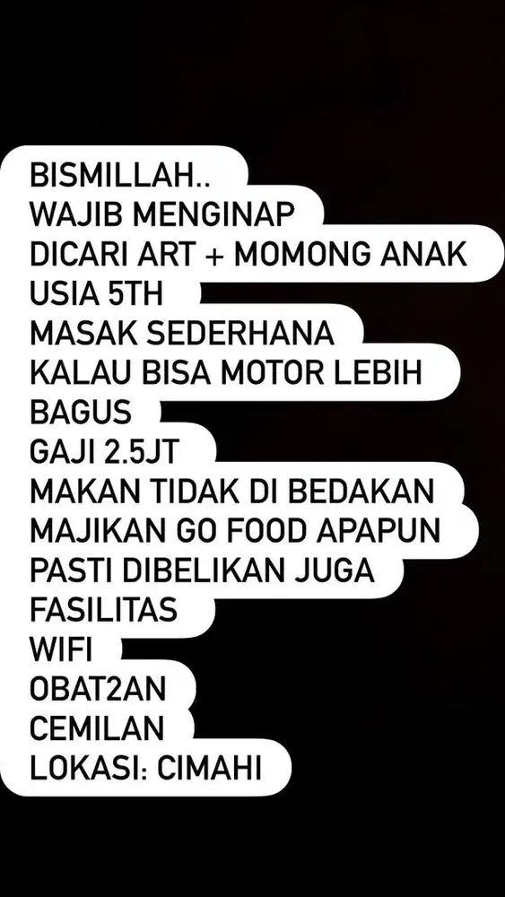Dicari art serabutan wajib menginap