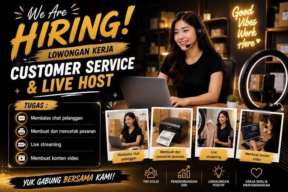 LOWONGAN KERJA  CUSTOMER SERVICE & LIVE HOST   Area: Babat Pulo, Legok
