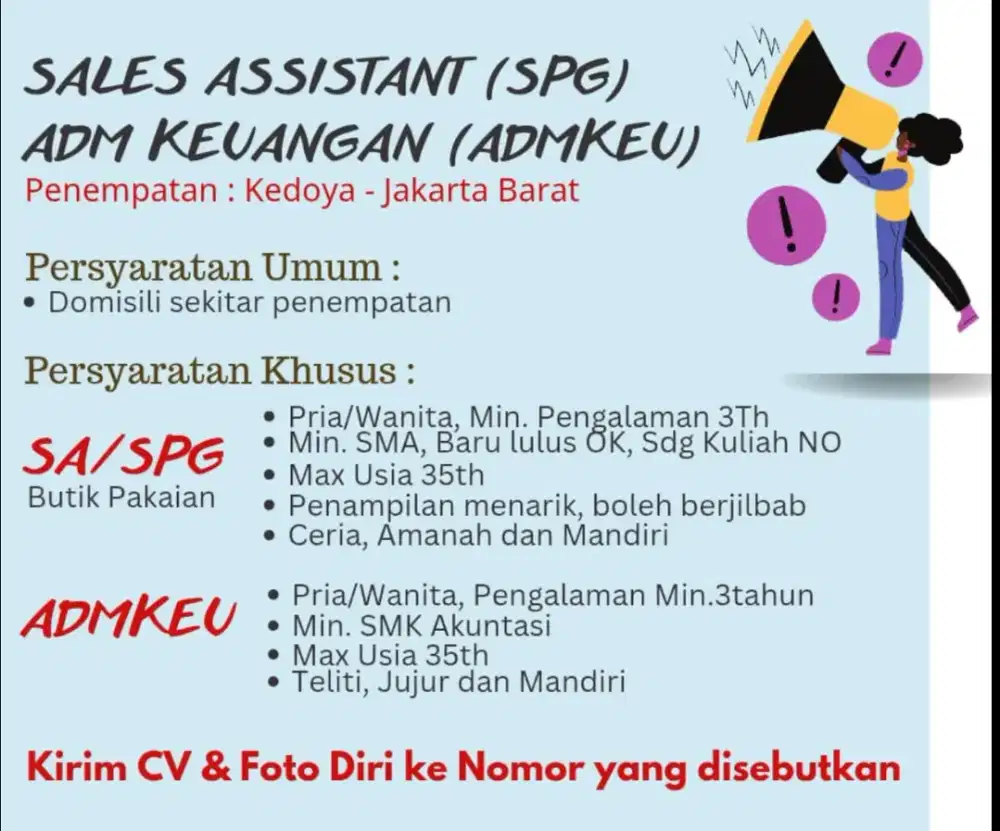 ADMIN Keuangan Dan SPG siap langsung kerja