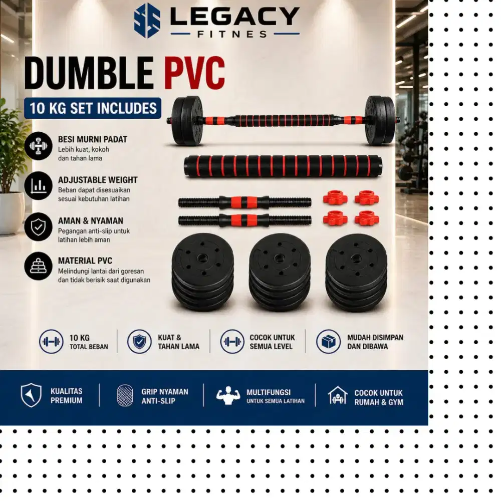 Dumble set 10kg PVC alat fitnes WCG-826