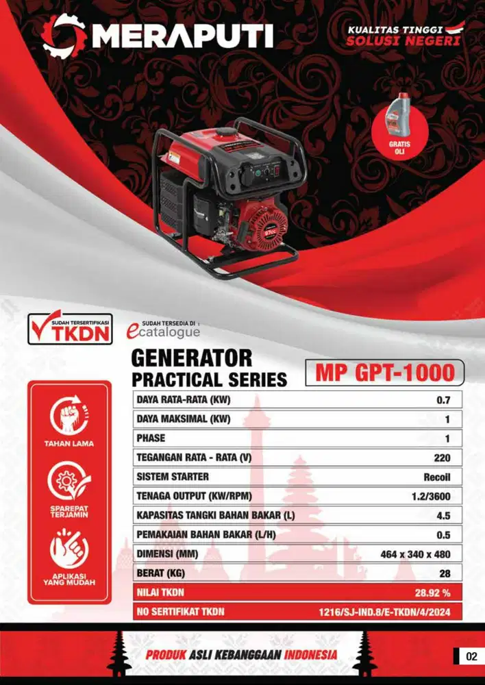 Generator Bensin 1 KW TKDN