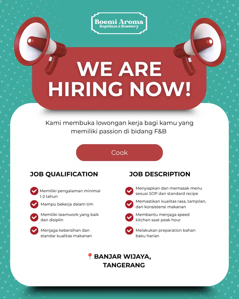 LOWONGAN KERJA F&B COOK TANGERANG