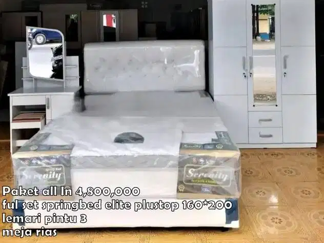 FUL SET PAKET PERLENGKAPAN KAMAR KASUR LEMARI MEJA RIAS PAKET NIKAHAN