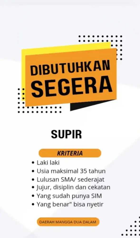 Lowongan kerja Supir