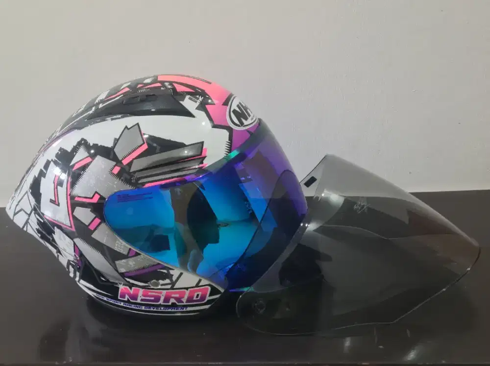 Helm half face merk Nhk N1 Max motif Kimumagi kondisi like bonus visor