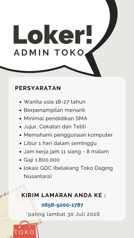 Lowongan admin toko live