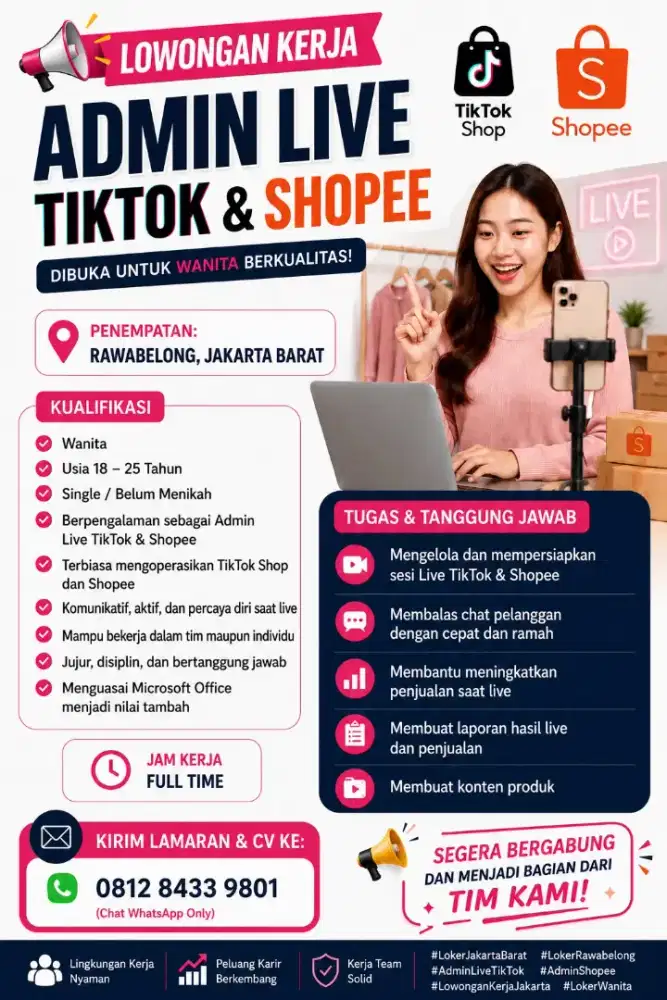 Info LOKER !! di butuhkan segera admin live tiktok dan shopee