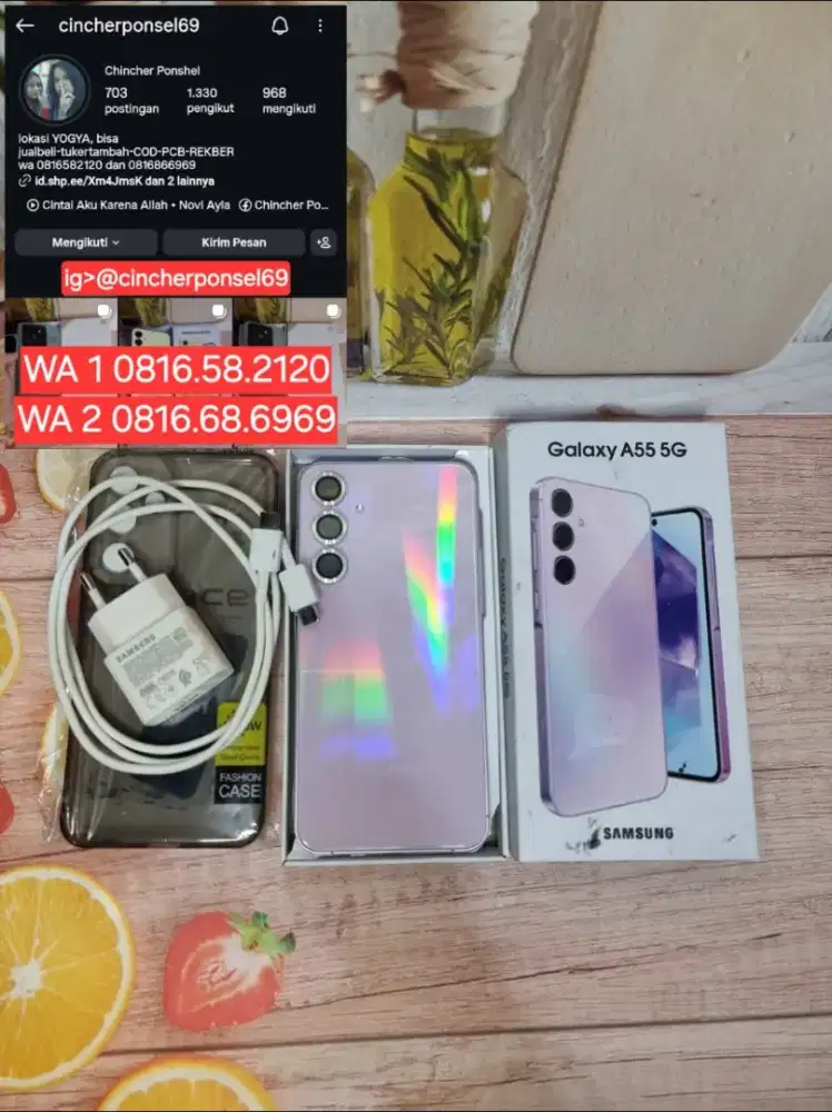 Hp likenew samsung A55 5G 8/256 supermulus grns resmi  free ADAPTOR