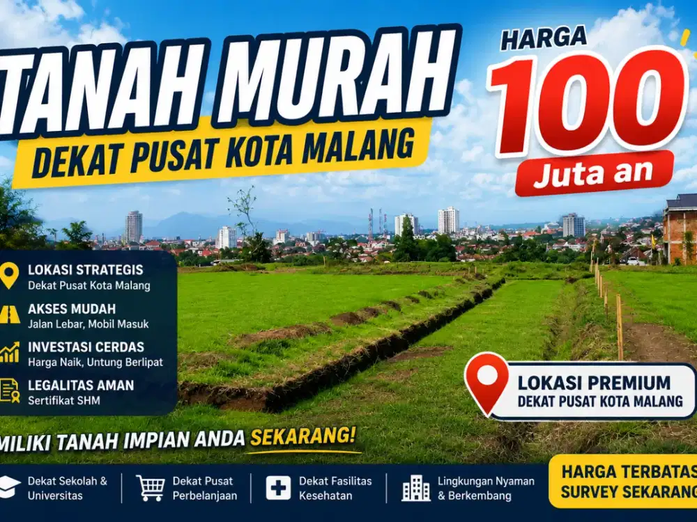 Tanah Murah Dekat Pusat Kota Malang 100 Juta an Saja