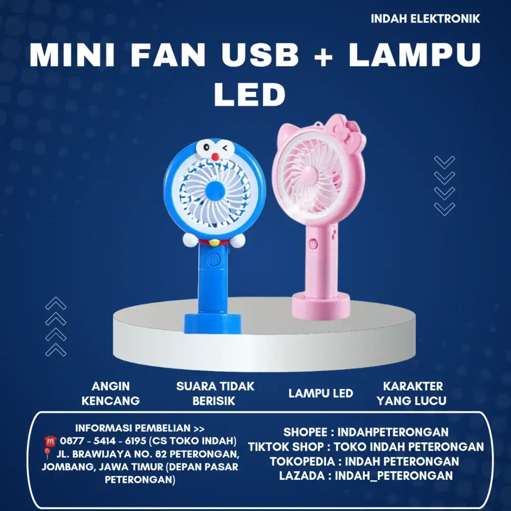 Mini fan USB + lampu LED
