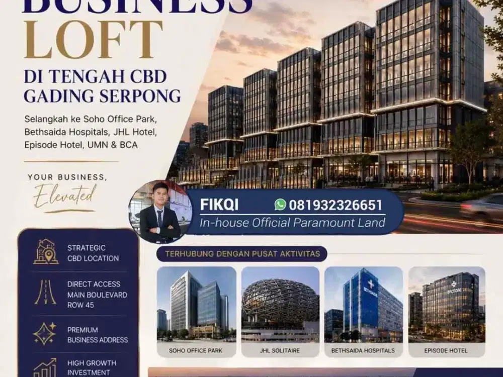 VICTORIA BUSINESS LOFT 6,5 lantai + Basement 12x20 di Boulevard utama gading serpong