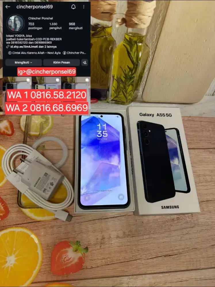 Jual hp likenew samsung A55 5G 8/256 istimewa grns resmi  free ADAPTOR