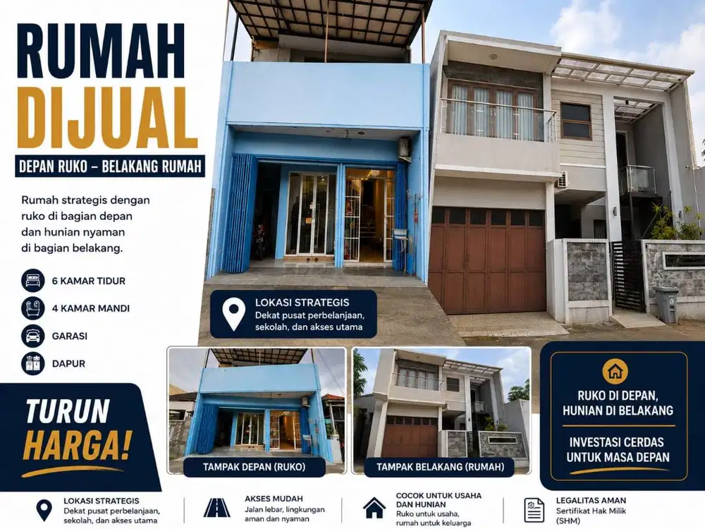 Rumah + Ruko Strategis Siap Usaha & Huni