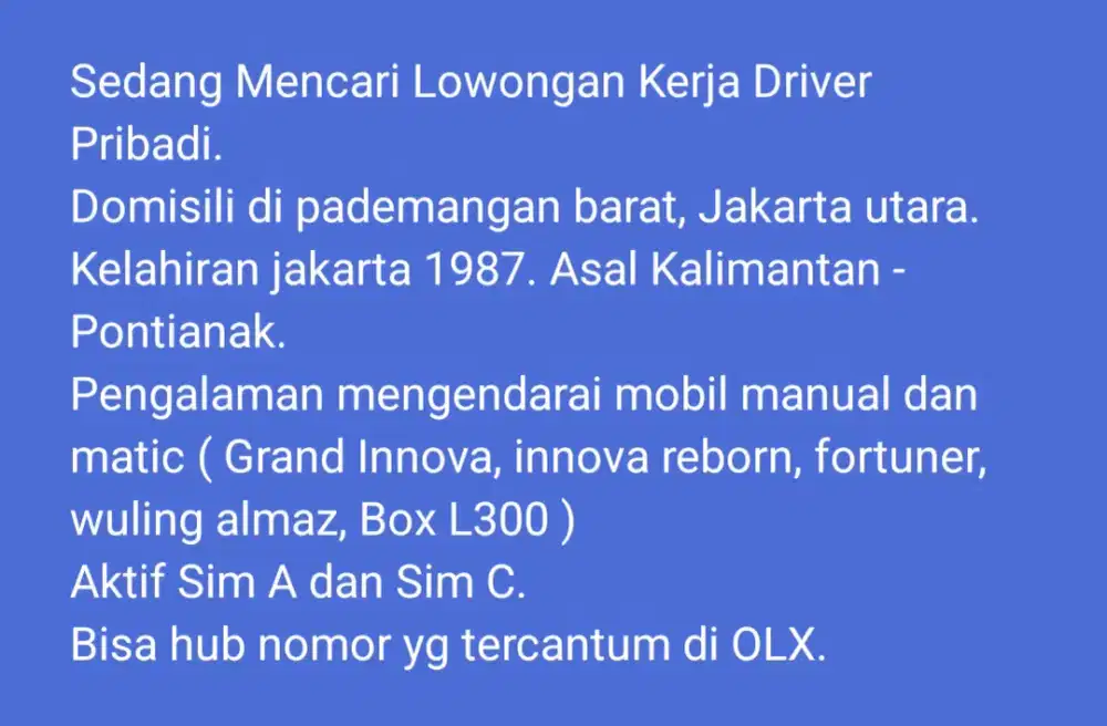 Mencari Loker DRIVER PRIBADI
