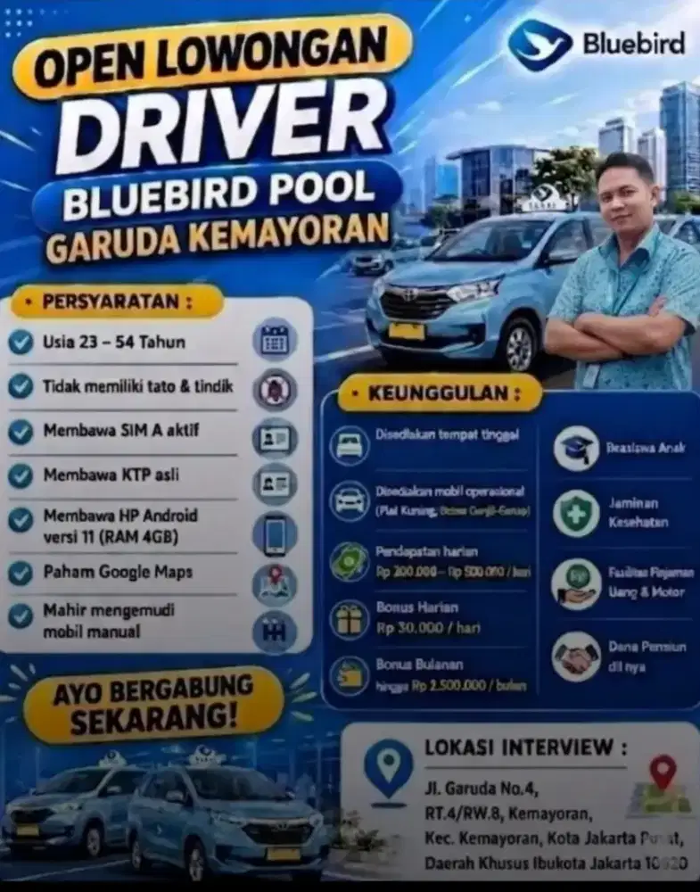 Lowongan driver taksi blue bird