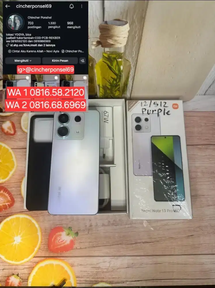 Hp likenew REDMI NOTE 13 pro 5g 12/512 istimewa fullset ORIGINAL segel