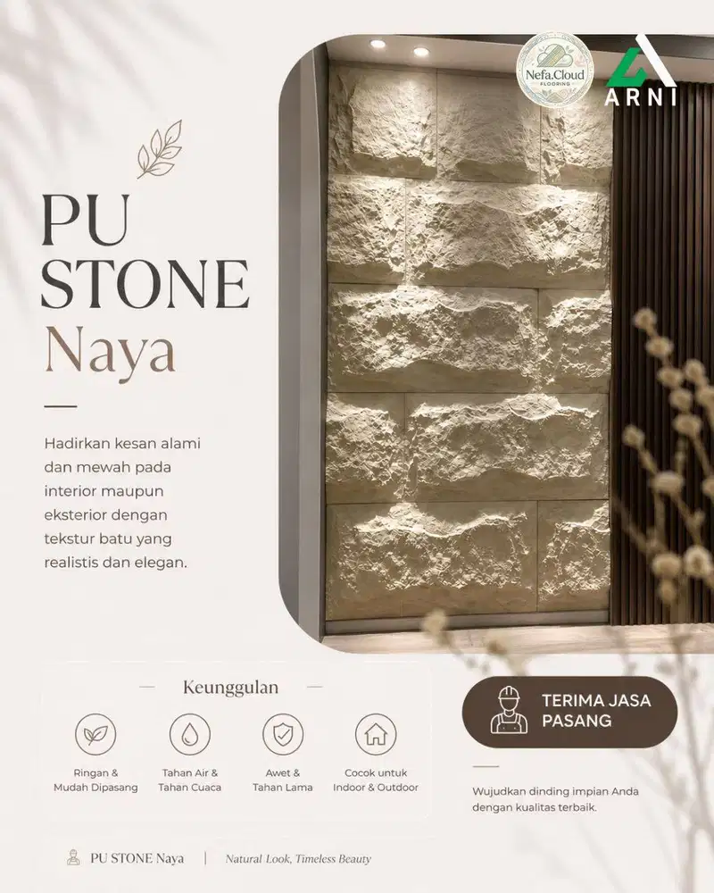 PU Stone Naya Ukuran 1.200 x 600 x 30mm|DekorasiDinding Motif BatuAlam