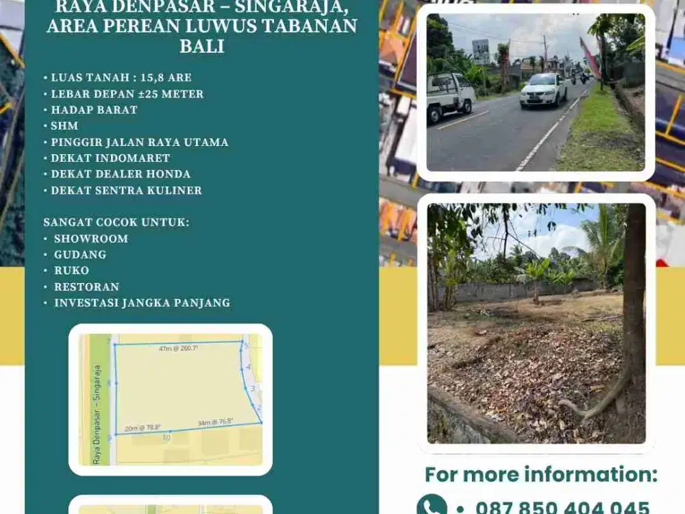 Dijual Tanah Strategis Jalan Raya Denpasar – Singaraja, Area Perean Luwus TABANAN BALI