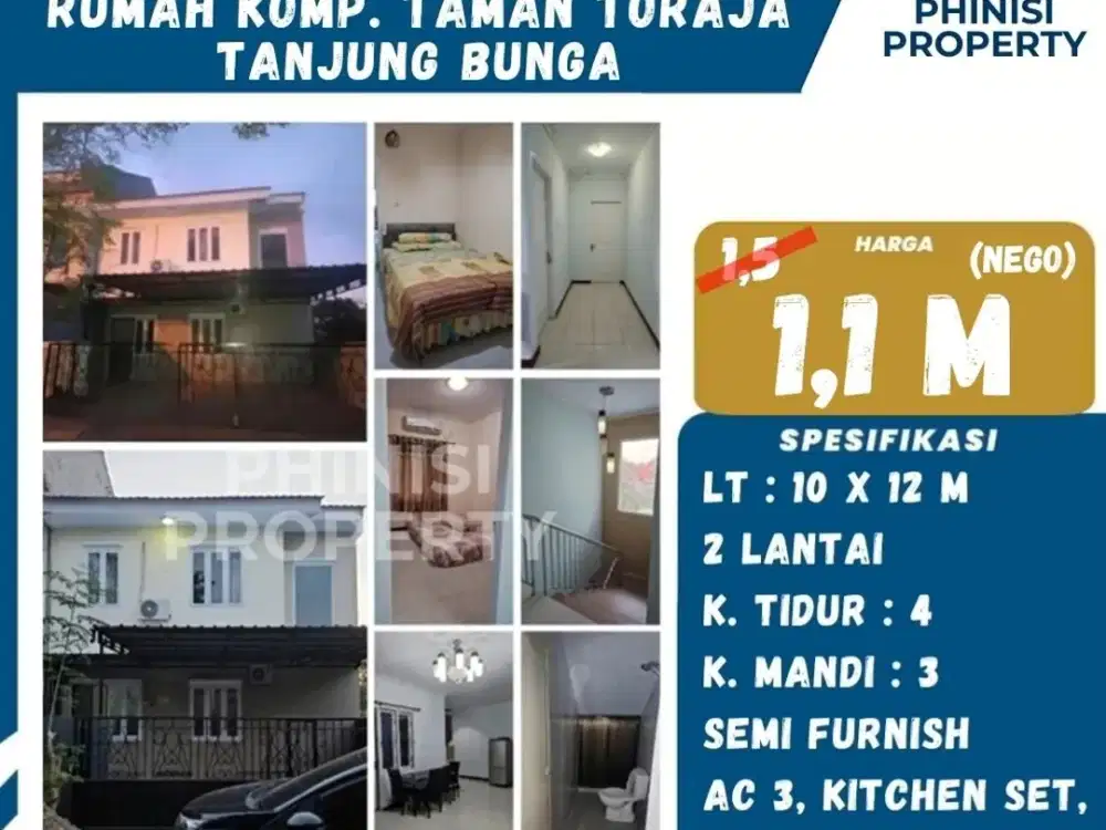 Dijual Rumah 2 Lantai di Komplek Taman Toraja, Tanjung Bunga