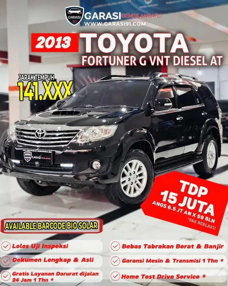 ‼️TDP 15 JT‼️TOYOTA FORTUNER G VNT DIESEL AT 2013