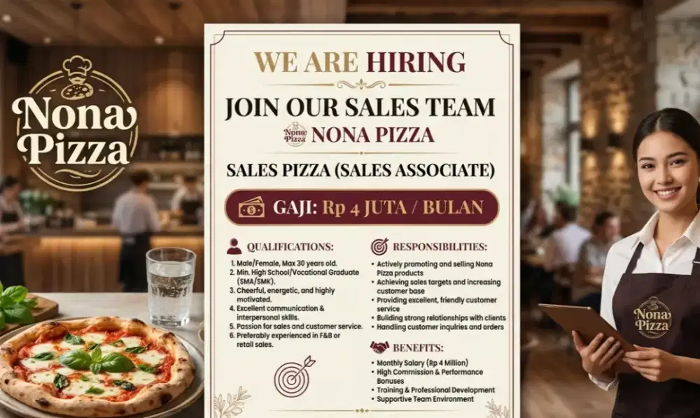 Membutuhkan Sales pizza atau jaga stand pizza