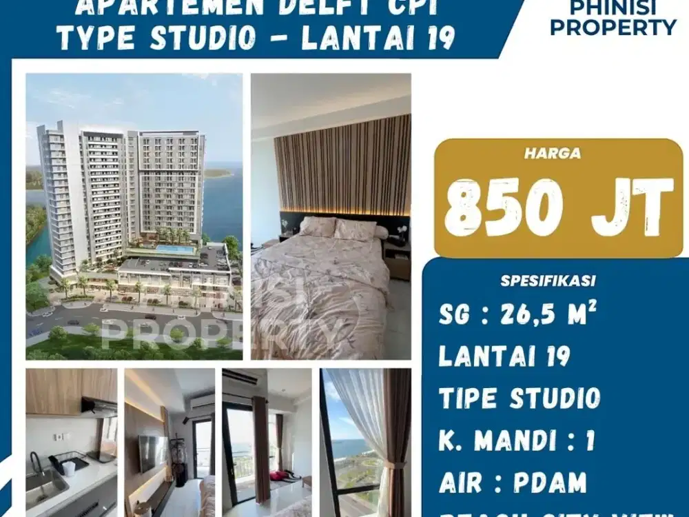 Dijual Apartemen Delft CPI Makassar Type Studio Full Furnish – Lantai 19, Beach & City View